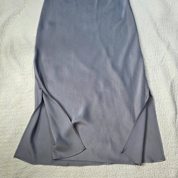 Express Elegant Gray Satin Cowl Neck Spaghetti Strap Midi Dress - Picture 7 of 10